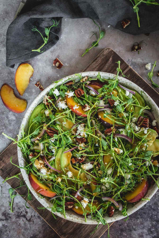 Microgreen salad with Peaches and Avocardo!